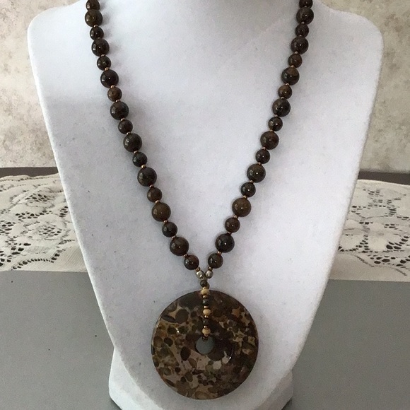 Jewelry - Handmade Natural Turritella/fossil Necklace with Donut Pendant.  18” 
2” pendant